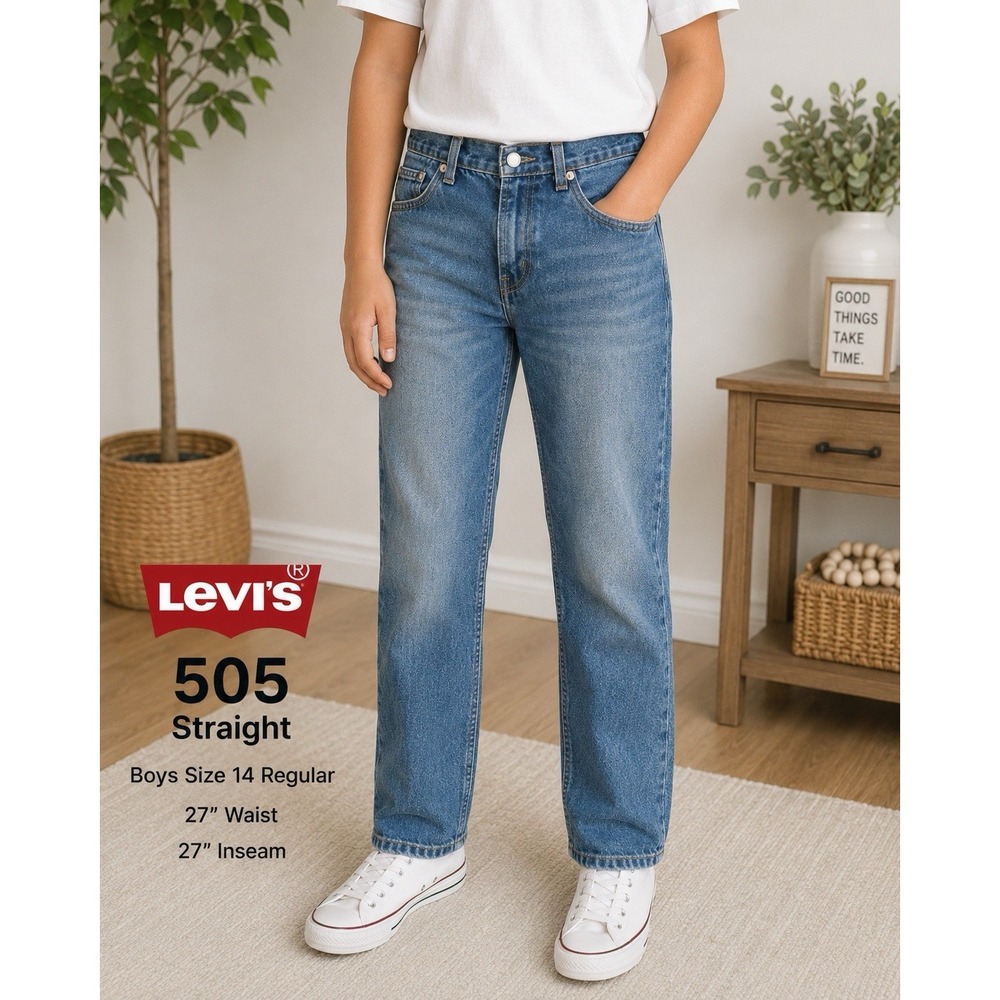 Levi's 505 Boys Size 14 Reg Jeans 27 x 27 Straight Leg 100% Cotton Medium Wash